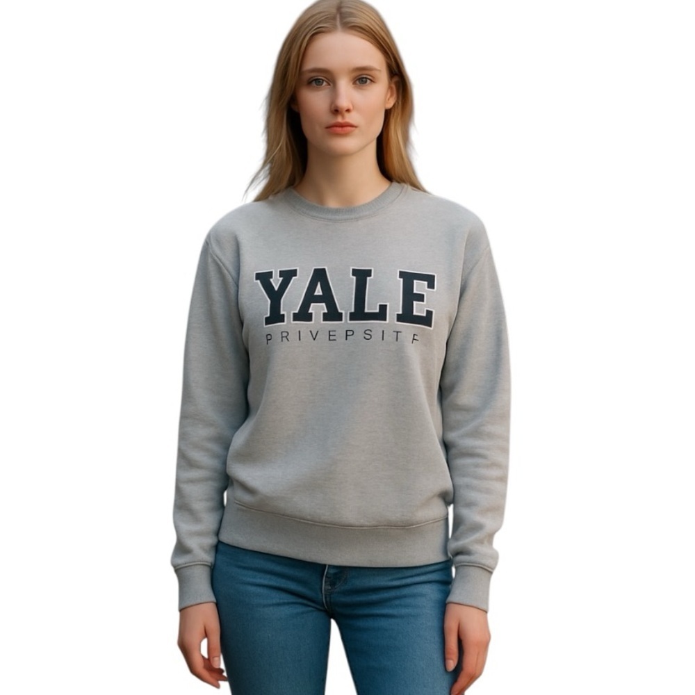 Yale Ladie's Crew Neck Fleece Popover University Grey Sweater Size Small